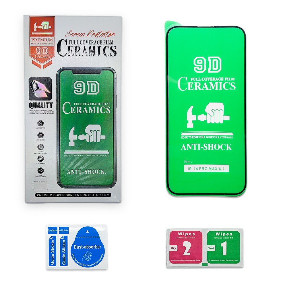Folie de protectie ceramica, compatibila cu Apple iPhone 14 Pro Max, Full Cover, Negru/Transparenta
