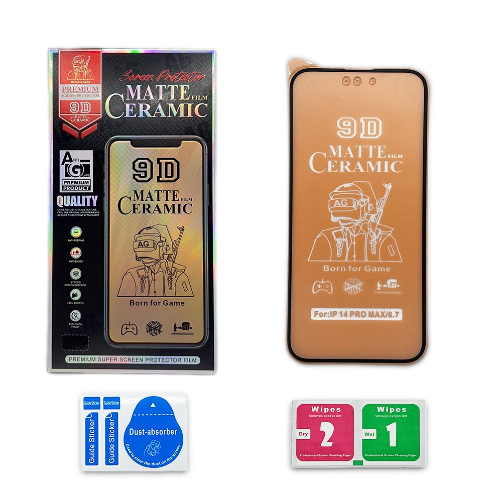 Folie de protectie ceramica, compatibila cu Apple iPhone 14 Pro Max, Full Cover, Negru/Mata