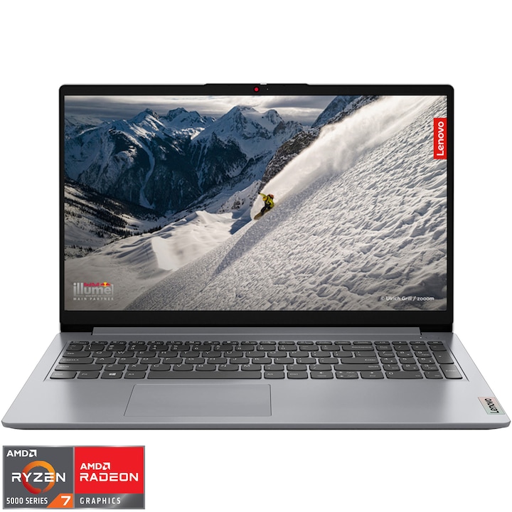 Laptop Lenovo IdeaPad 1 15ALC7 cu procesor AMD Ryzen™ 7 5700U pana la 4.3GHz, 15.6", Full HD, 8GB DDR4 RAM, 512GB SSD, AMD Radeon™ Graphics, No OS, Cloud Grey