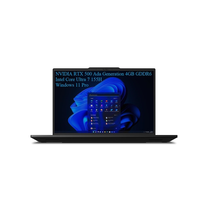 Laptop Lenovo ThinkPad P14s Gen 5 (Intel), 14.5" WUXGA 1920x1200 IPS 300nits, Intel Core Ultra 7 155H 16-core, 64 GB DDR5, 512GB SSD m2 PCIe, NVIDIA RTX 500 Ada Generation 4GB GDDR6, Windows 11 Pro, Aluminium Case 1.61kg Black