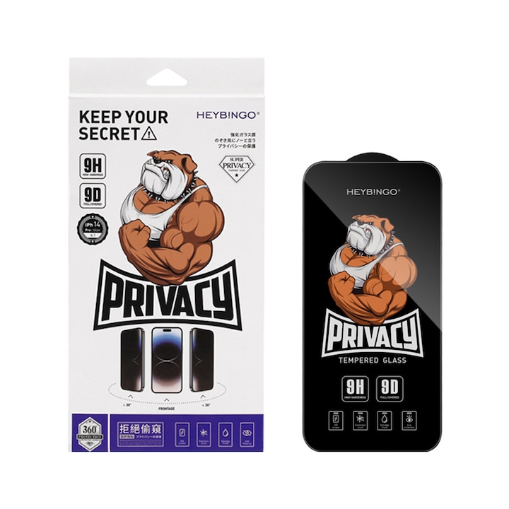Folie Sticla Privacy Pentru Apple iPhone 13 PRO MAX HEYBINGO, din Sticla Securizata Duritate 9H