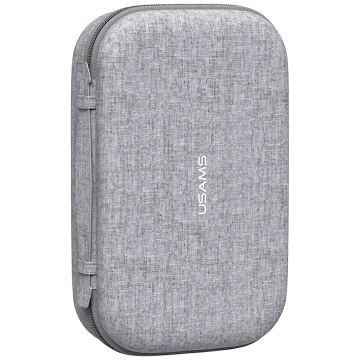 Etui organizer USAMS US-ZB263 pentru power bank si accesorii, gri, 181x102x53mm