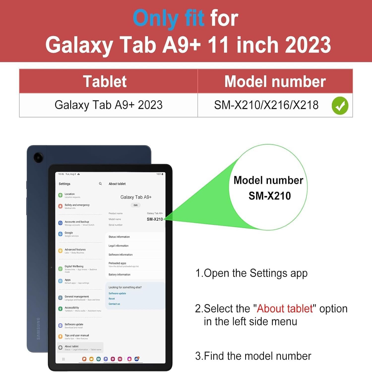 Husa de protectie tableta pentru Samsung Galaxy Tab A9 Plus, 11 inchi, 2023, cu protectie automata de somn, VIENOD, Negru
