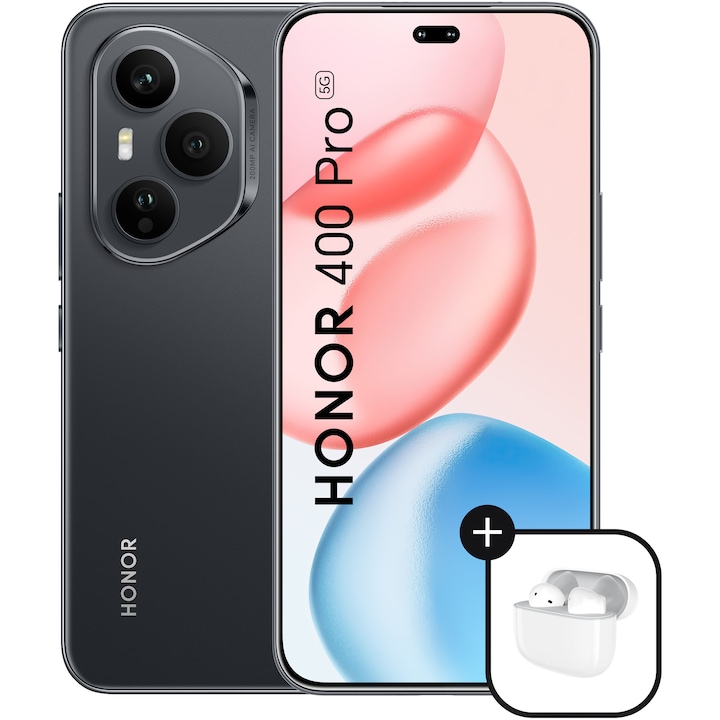 RESIGILAT: Telefon mobil HONOR 400 Pro, Dual SIM, 12GB RAM, 512GB ROM, Midnight Black + Casti HONOR Choice Earbuds X7e Active