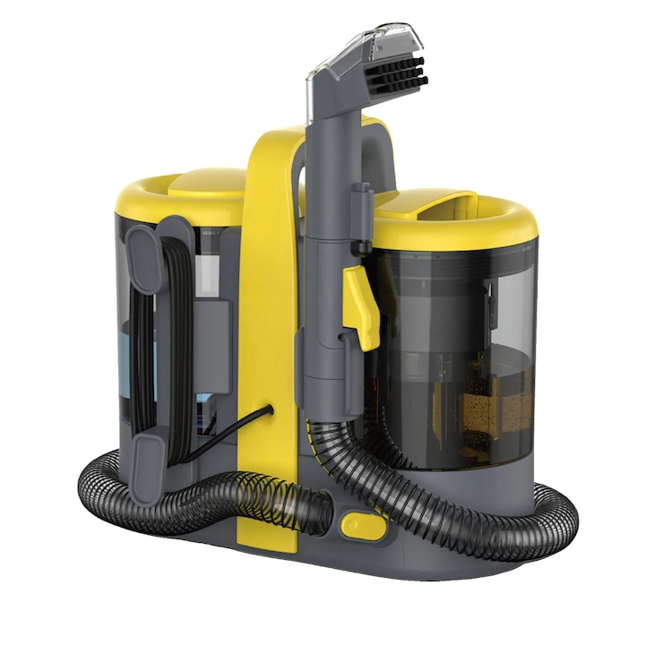Aspirator pentru covoare si tapiterie, putere de aspiratie puternica, design compact, galben, 39x34x19cm