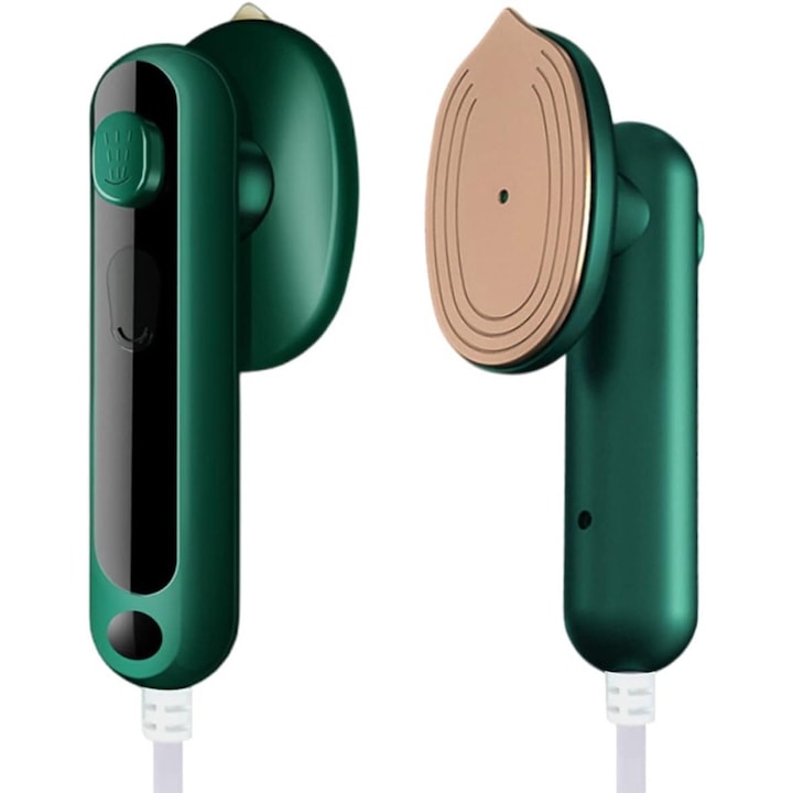Fier de calcat cu abur portabil, 2 in 1, ABS+PET, talpa din aliaj de titan, 80 ml, verde, 20x7x8 cm