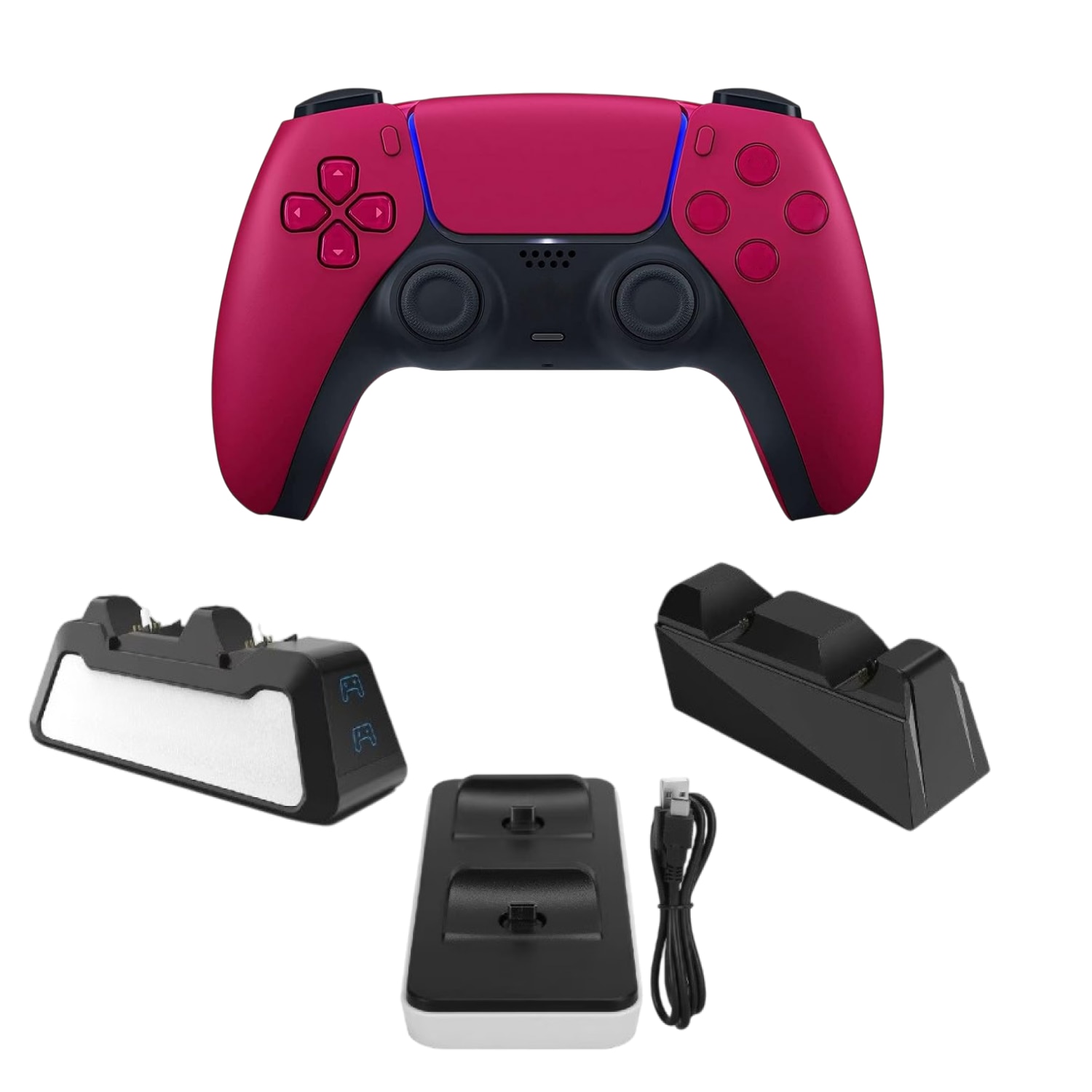 Controller Wireless Dual-Sense pentru PS5/PS4/PS4 PRO/PS4 SLIM, rosu inchis, senzor de miscare, incarcator dual inclus, HAPPY JOKER®