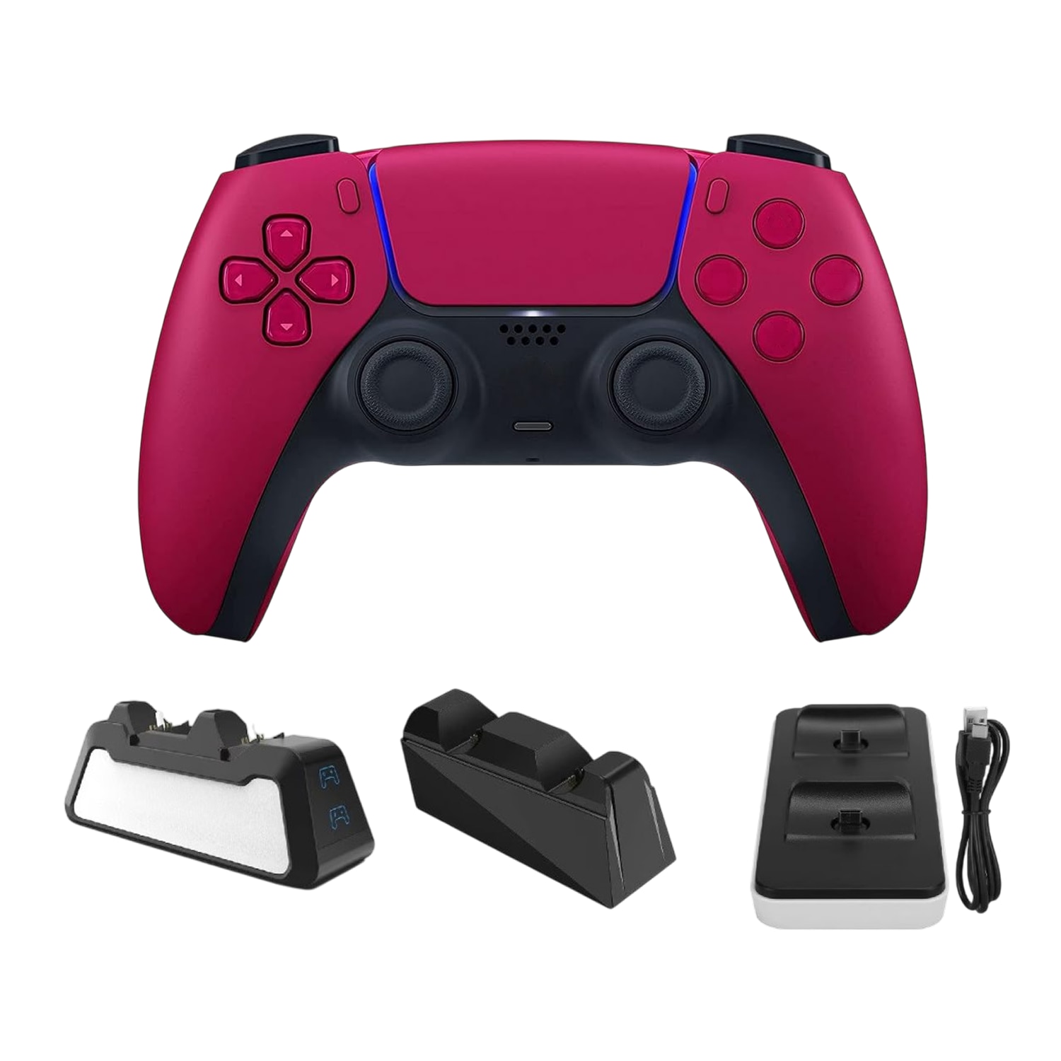 Controller Wireless Dual-Sense pentru PS5/PS4/PS4 PRO/PS4 SLIM, rosu inchis, senzor de miscare, incarcator dual inclus, HAPPY JOKER®