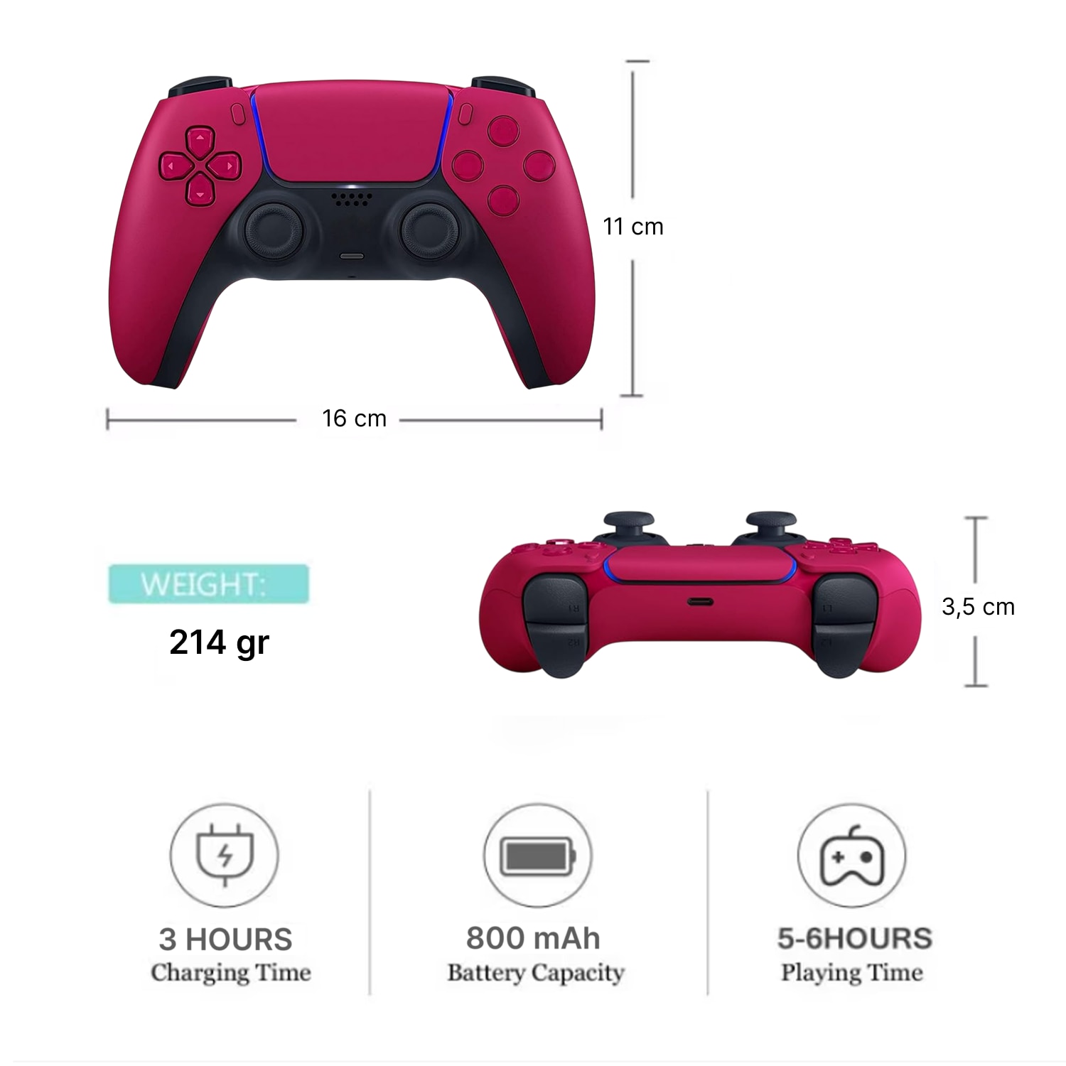 Controller Wireless Dual-Sense pentru PS5/PS4/PS4 PRO/PS4 SLIM, rosu inchis, senzor de miscare, incarcator dual inclus, HAPPY JOKER®