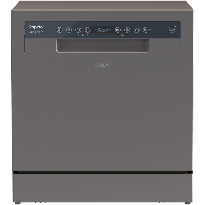 RESIGILAT: Masina de spalat vase Candy CP 8F9FFA, Wi-Fi, 8 seturi, 8 programe, Display Digital, Clasa F, Antracit