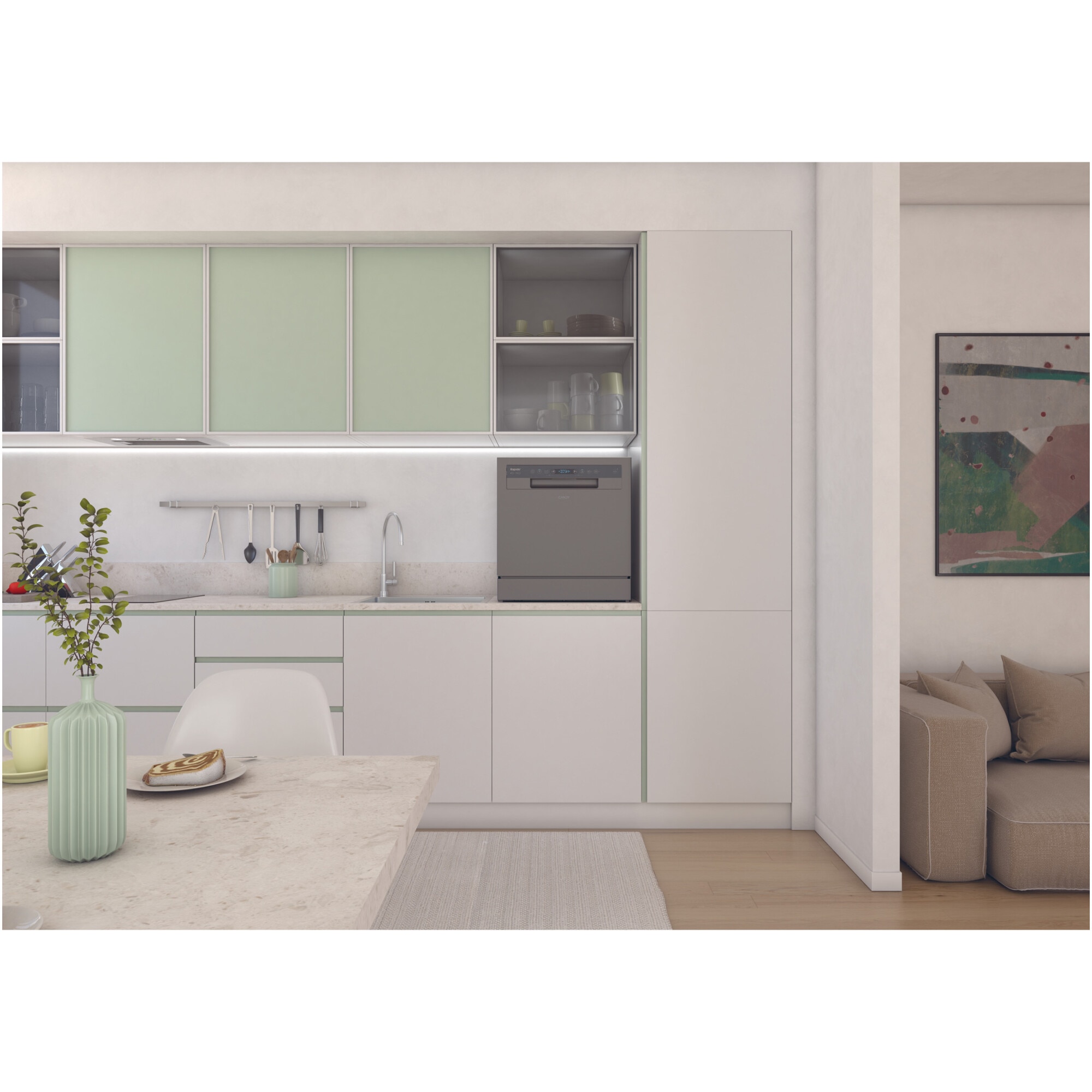 RESIGILAT: Masina de spalat vase Candy CP 8F9FFA, Wi-Fi, 8 seturi, 8 programe, Display Digital, Clasa F, Antracit