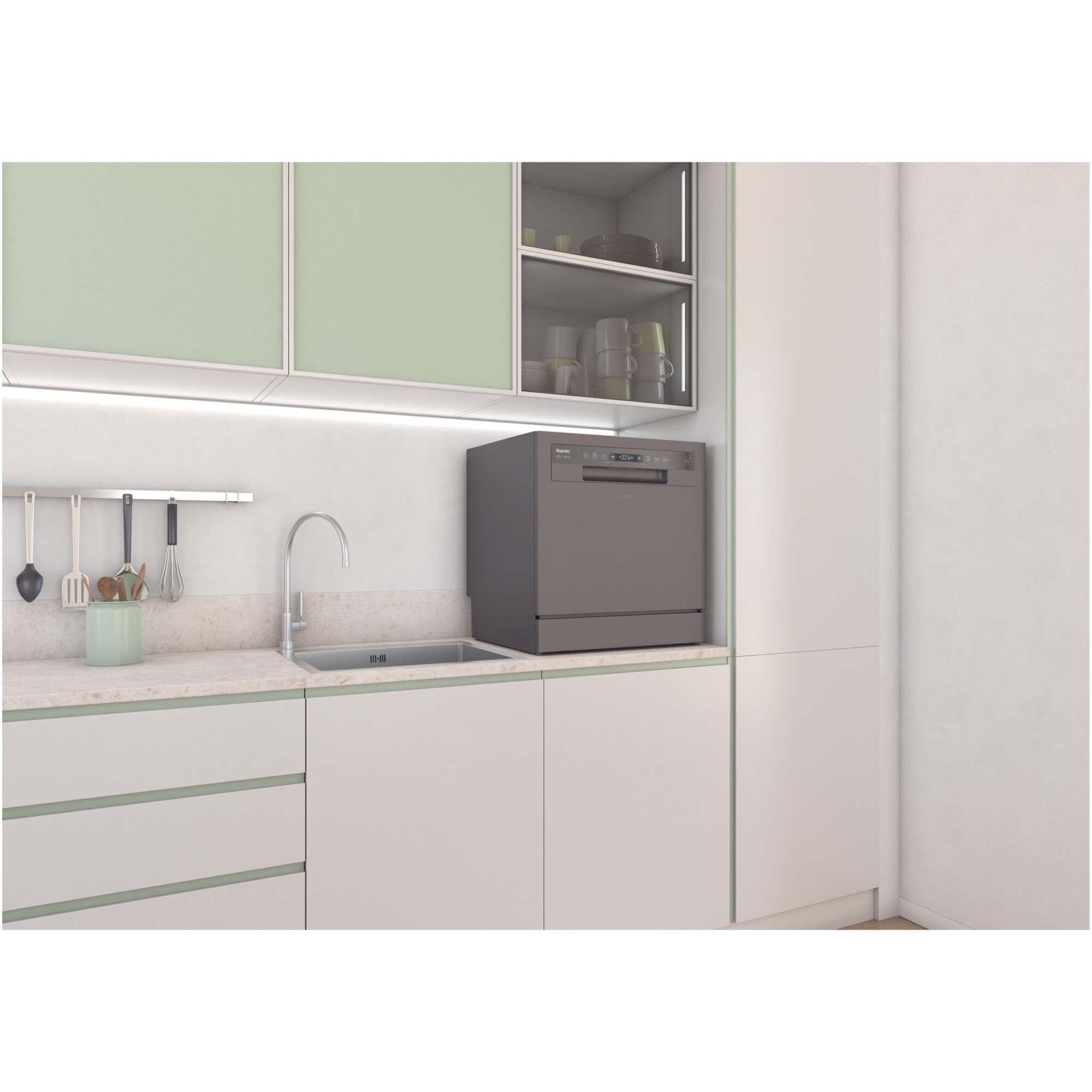 RESIGILAT: Masina de spalat vase Candy CP 8F9FFA, Wi-Fi, 8 seturi, 8 programe, Display Digital, Clasa F, Antracit