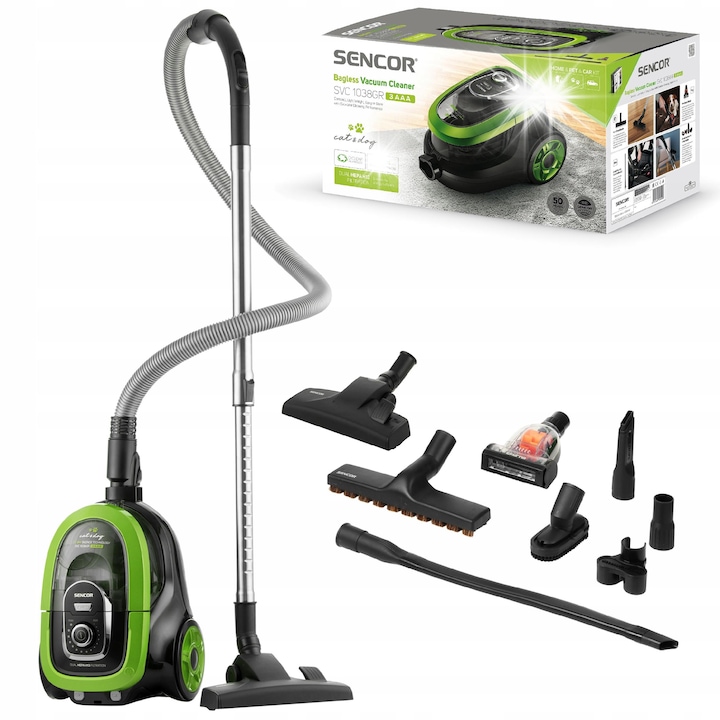 Aspirator fara sac Sencor SVC 1038GR, 750W, HEPA H13, verde, 10m raza de actiune