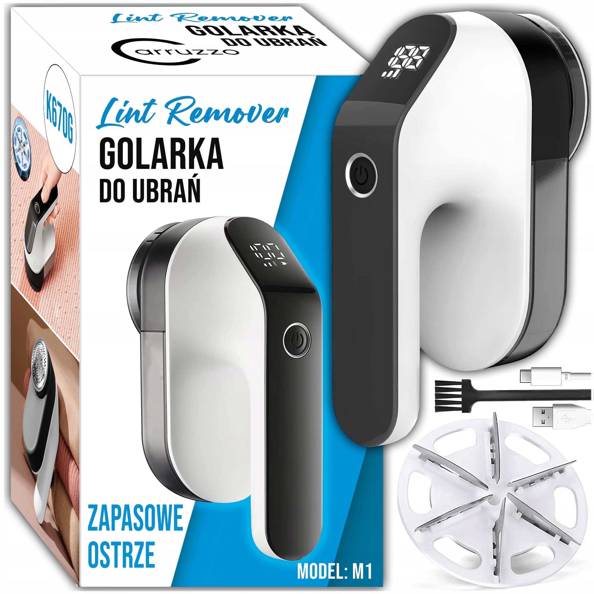 Aparat de îndepărtat scame, Gotel, 6 lame, acumulator 2000mAh, Alb / Negru