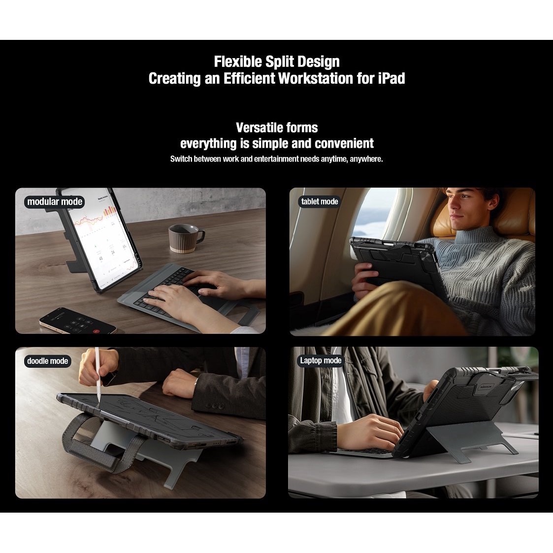 Husa cu tastura Nillkin Bumper GO pentru iPad Pro 12.9 2020/2021/2022/ Air 13 2024/2025, Backlit Version, neagra