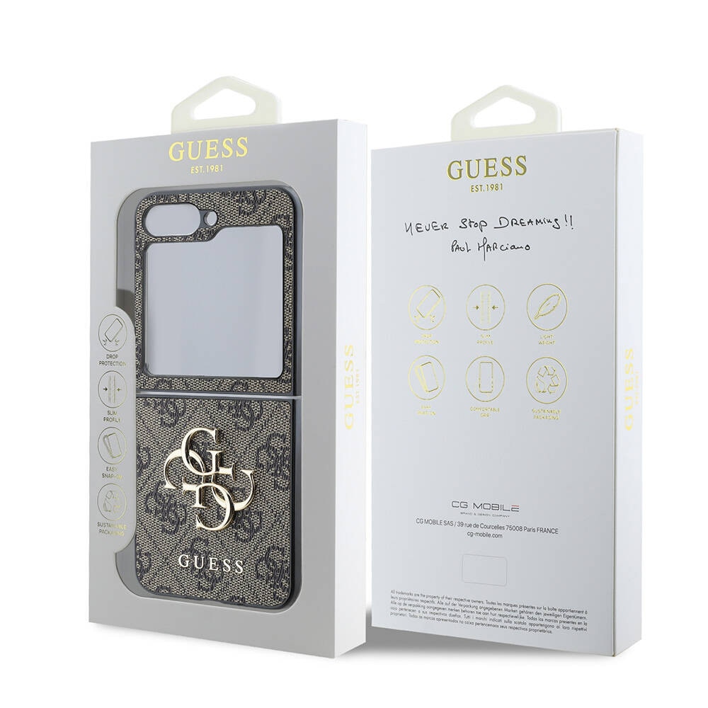 Carcasa Guess Leather 4G Metal Logo Case compatibila cu Samsung Galaxy Z Flip 6, Maro