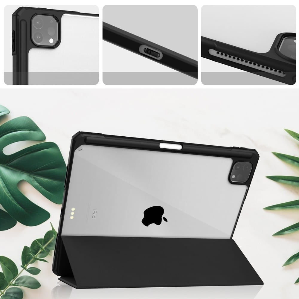 Husa Bizon Case Tab Clear pentru iPad Pro 11, Negru, 24,62x17,65x29,26cm, cu functie Stand, loc pentru stylus