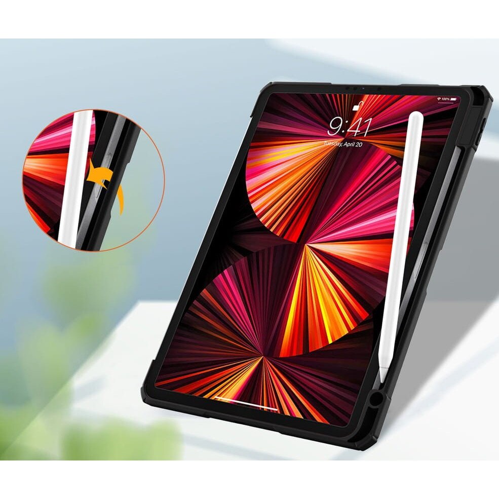 Husa Bizon Case Tab Clear pentru iPad Pro 11, Negru, 24,62x17,65x29,26cm, cu functie Stand, loc pentru stylus