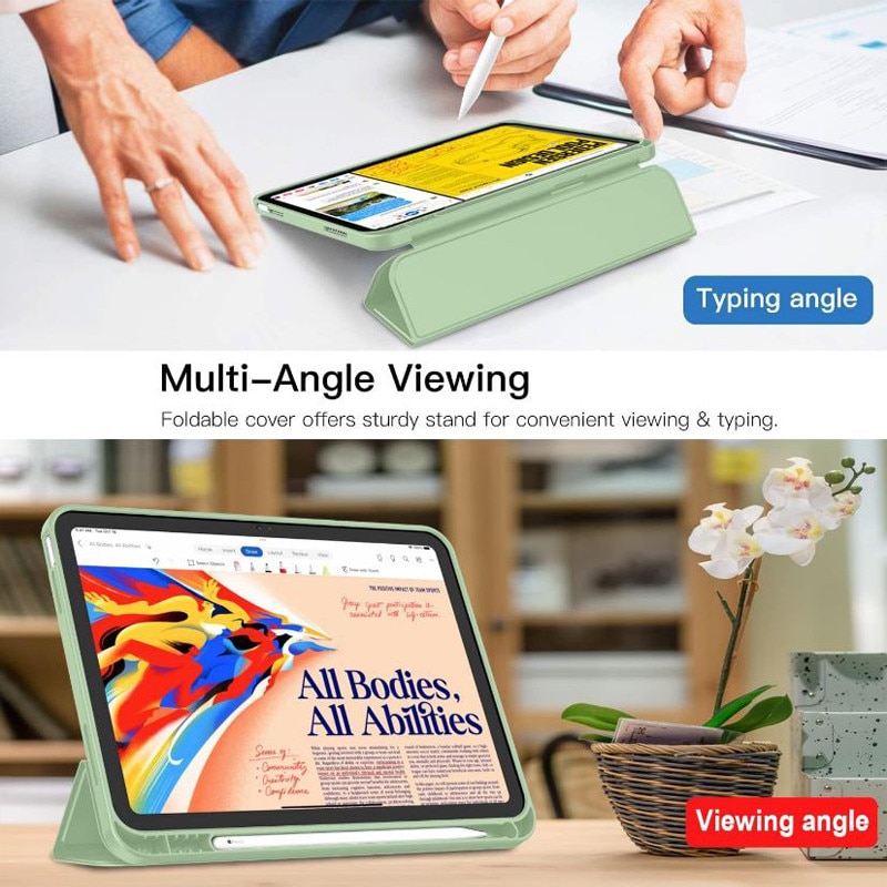 Husa tip Carte cu Suport Pix pentru Apple iPad Mini 6/7, Protectie completa, Pliabila, Verde menta