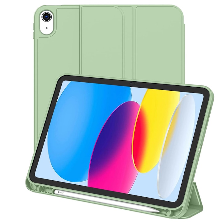 Husa tip Carte cu Suport Pix pentru Apple iPad Mini 6/7, Protectie completa, Pliabila, Verde menta