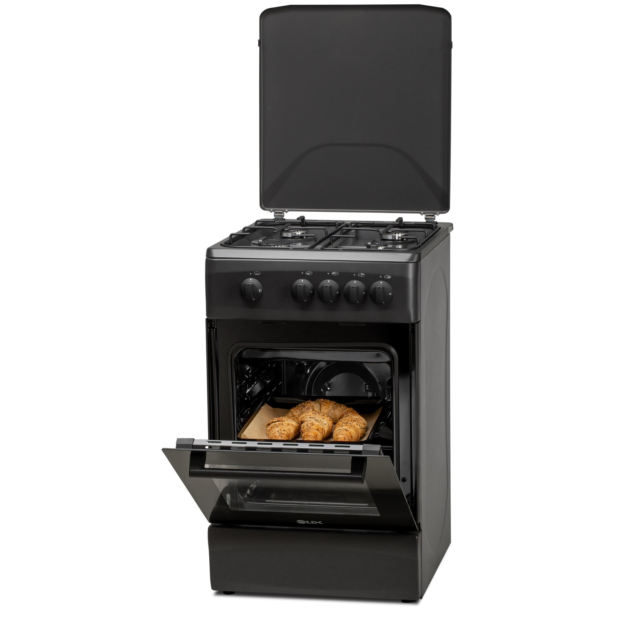 Aragaz LDK 5060 MAT Black RMV, 4 arzatoare, Capac metalic, Siguranta, Negru