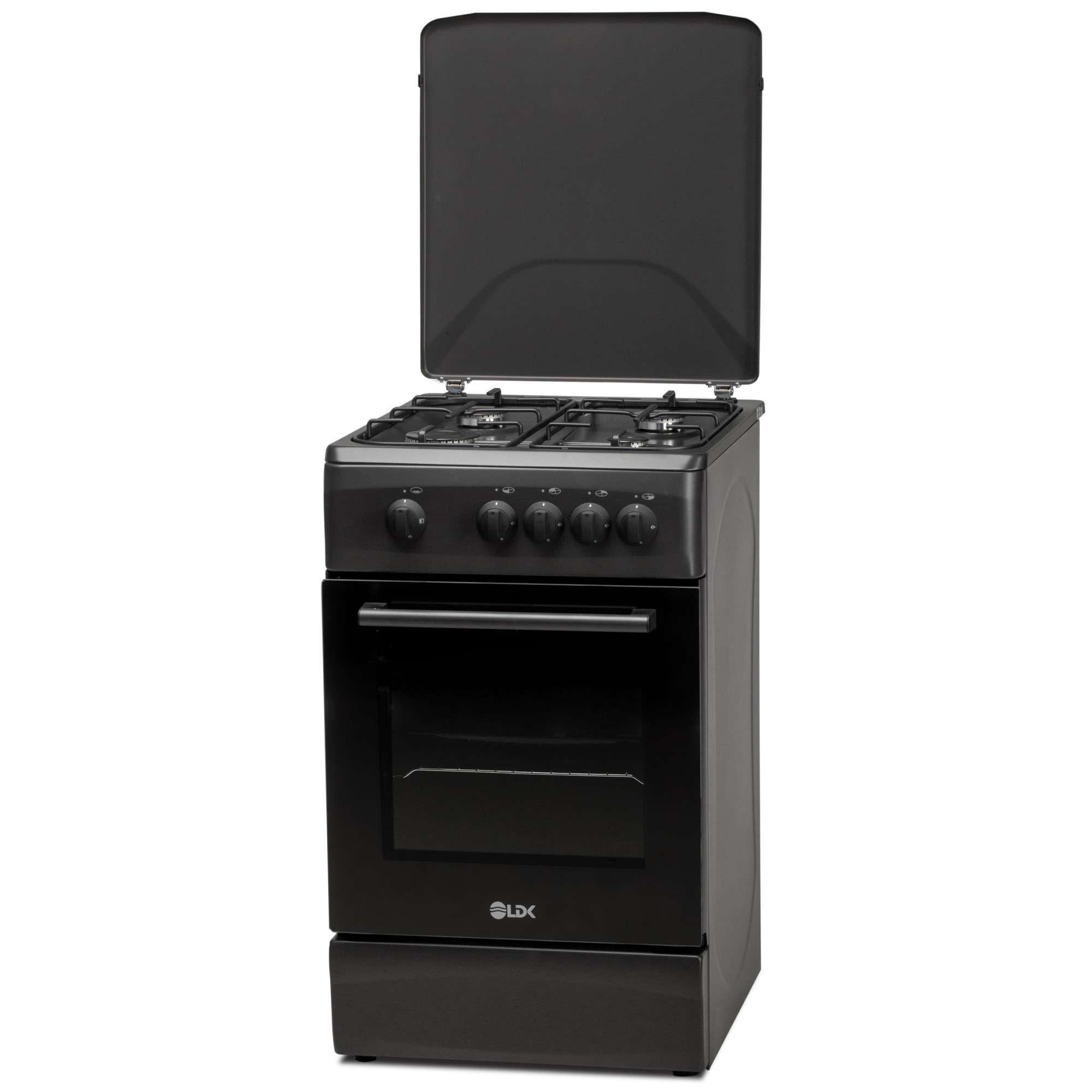 Aragaz LDK 5060 MAT Black RMV, 4 arzatoare, Capac metalic, Siguranta, Negru