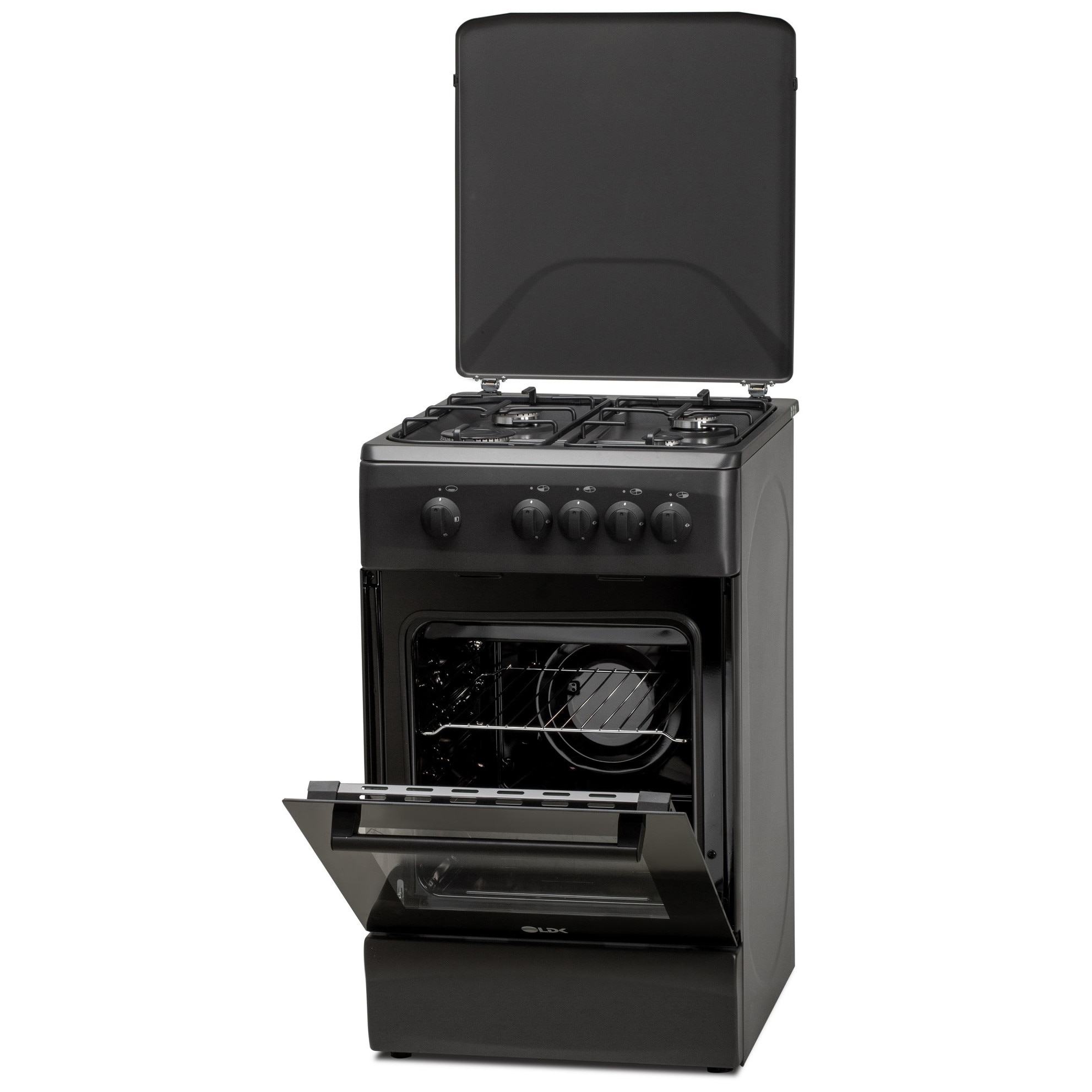 Aragaz LDK 5060 MAT Black RMV, 4 arzatoare, Capac metalic, Siguranta, Negru