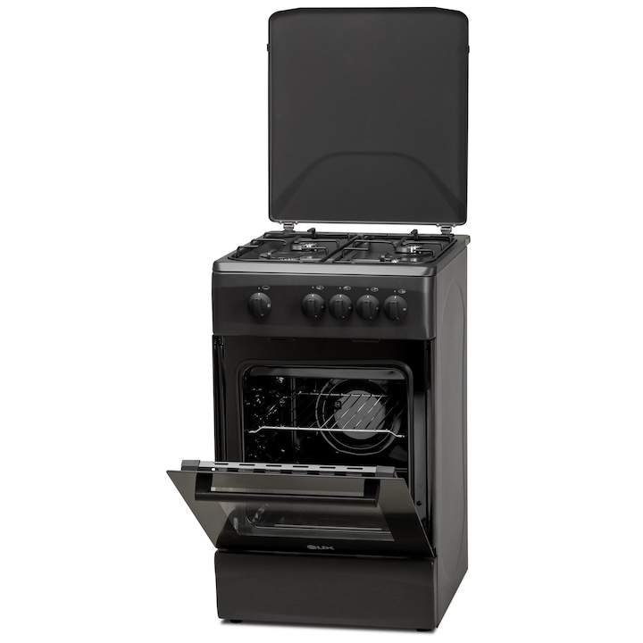 Aragaz LDK 5060 MAT Black RMV, 4 arzatoare, Capac metalic, Siguranta, Negru
