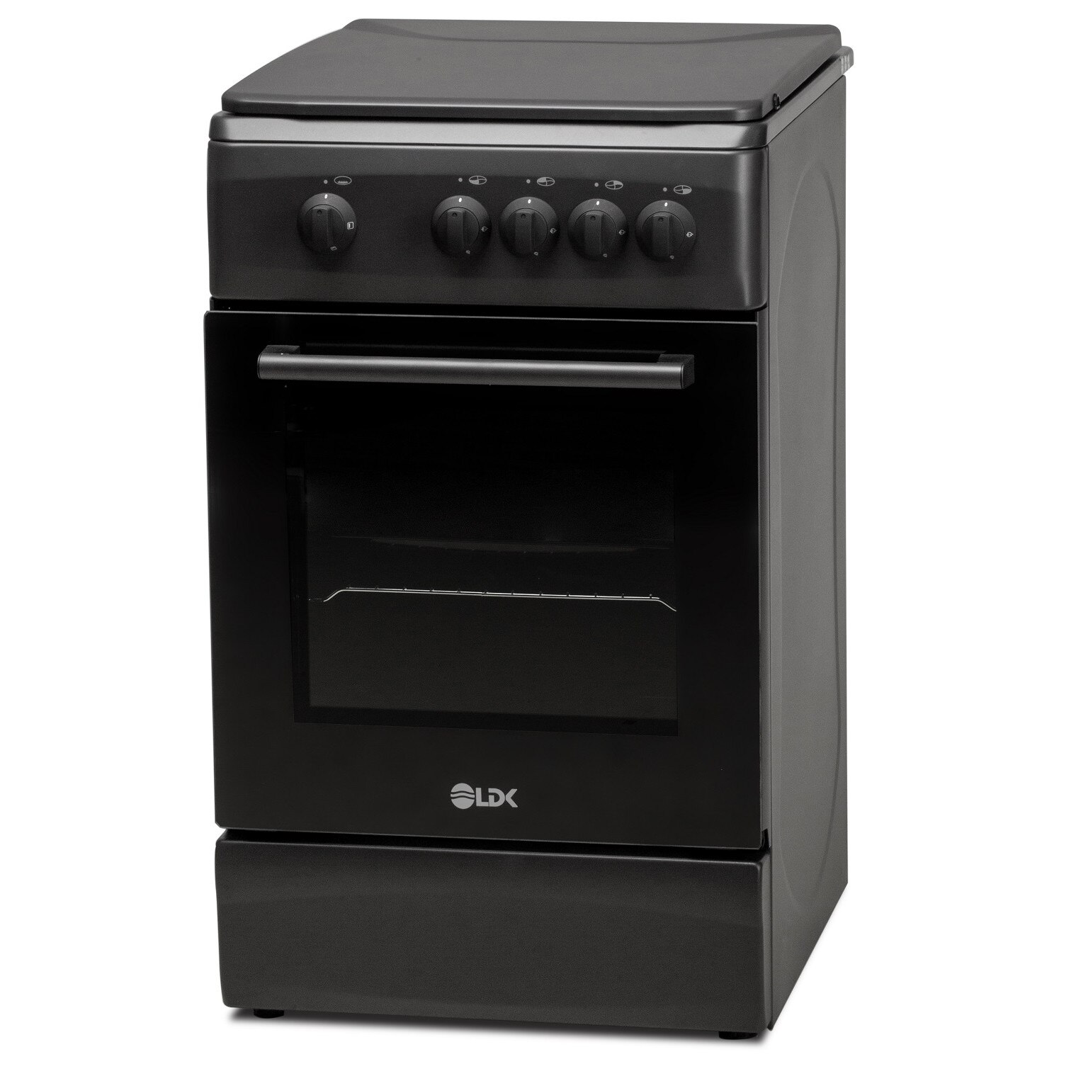 Aragaz LDK 5060 MAT Black RMV, 4 arzatoare, Capac metalic, Siguranta, Negru