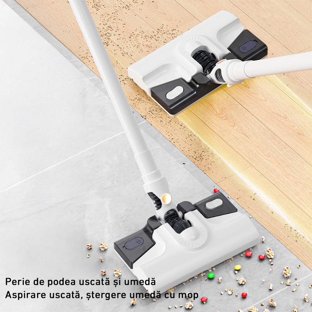 Aspirator vertical fara fir, 15000PA, 0,6L, curatare umeda si uscata, potrivit pentru dormitoare, birouri, camere de zi, masini si altele, alb