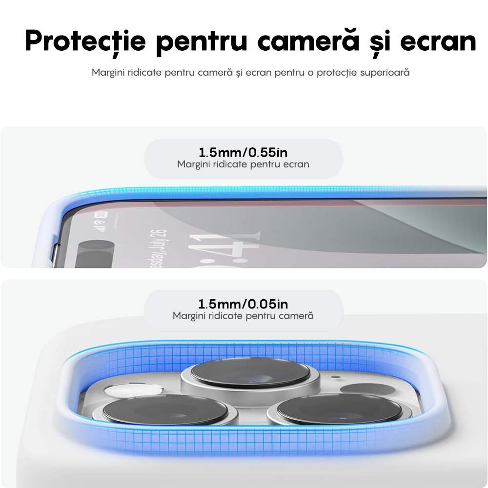 Husa CASEY STUDIOS™ compatibila cu iPhone 16 Pro, Soft Silicone Premium, Microfibra in Interior, Alb, de Protectie, Ultra Slim, pentru Incarcare Wireless, Margini Ridicate de Protectia Ecranului si a Camerelor