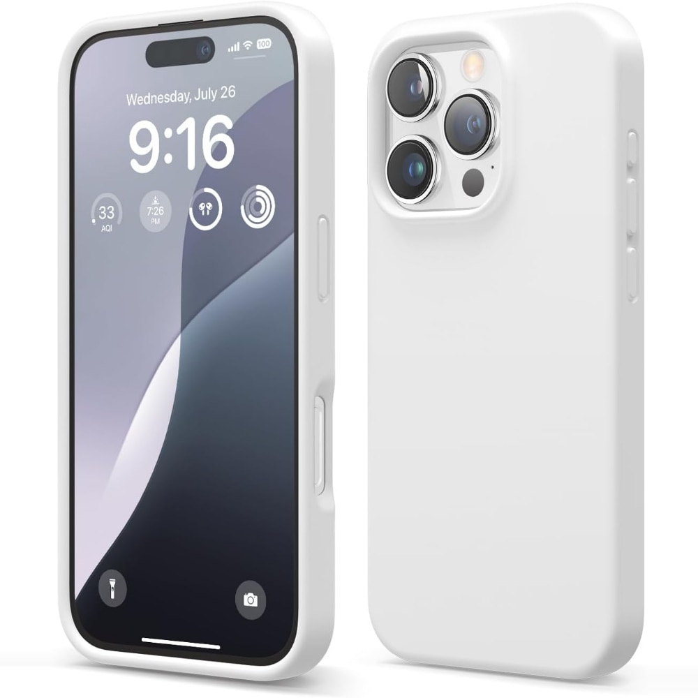 Husa CASEY STUDIOS™ compatibila cu iPhone 16 Pro, Soft Silicone Premium, Microfibra in Interior, Alb, de Protectie, Ultra Slim, pentru Incarcare Wireless, Margini Ridicate de Protectia Ecranului si a Camerelor
