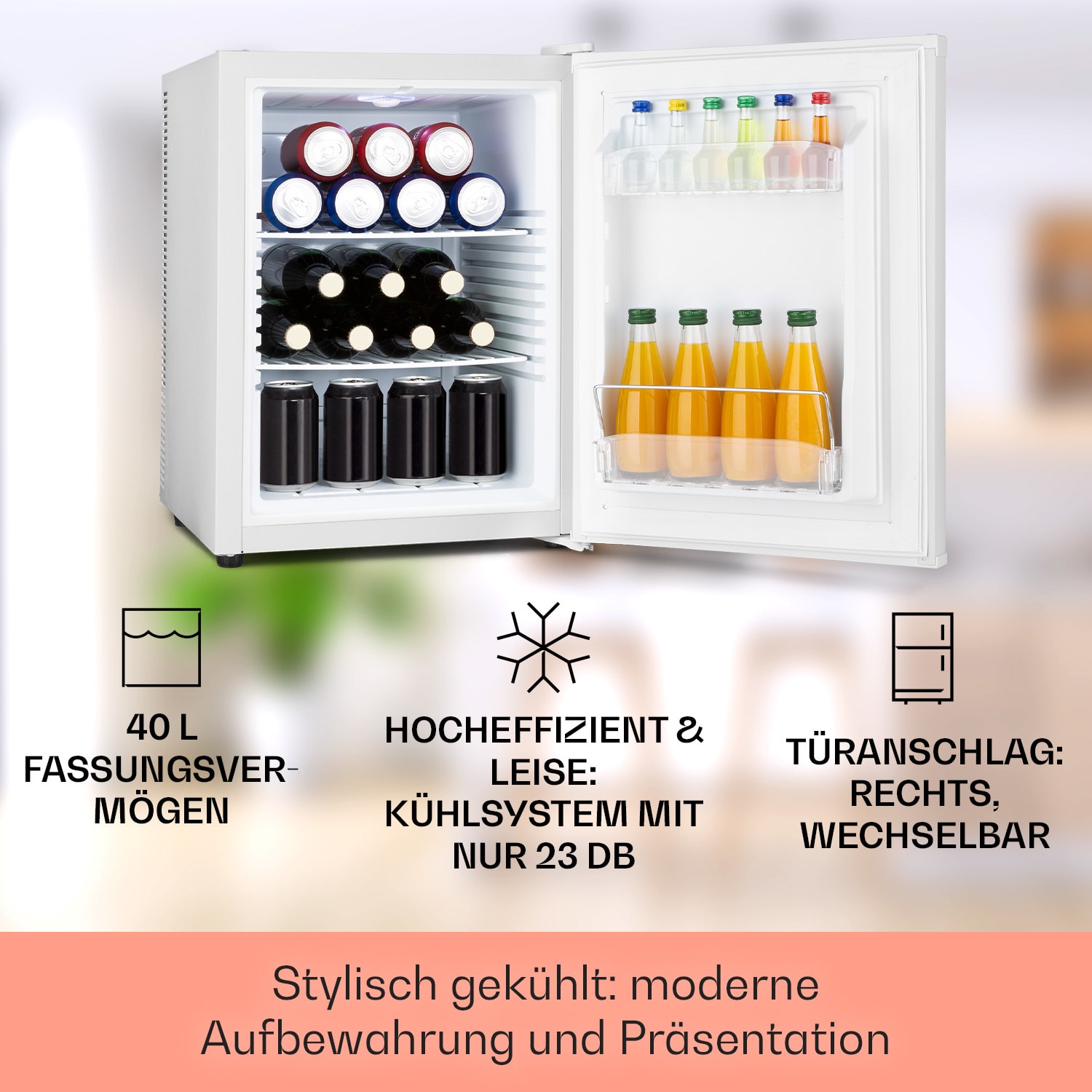 Mini Bar Klarstein Happy Hour 40L, 5-15C, Silentios, Alb, 40x53,5x48cm