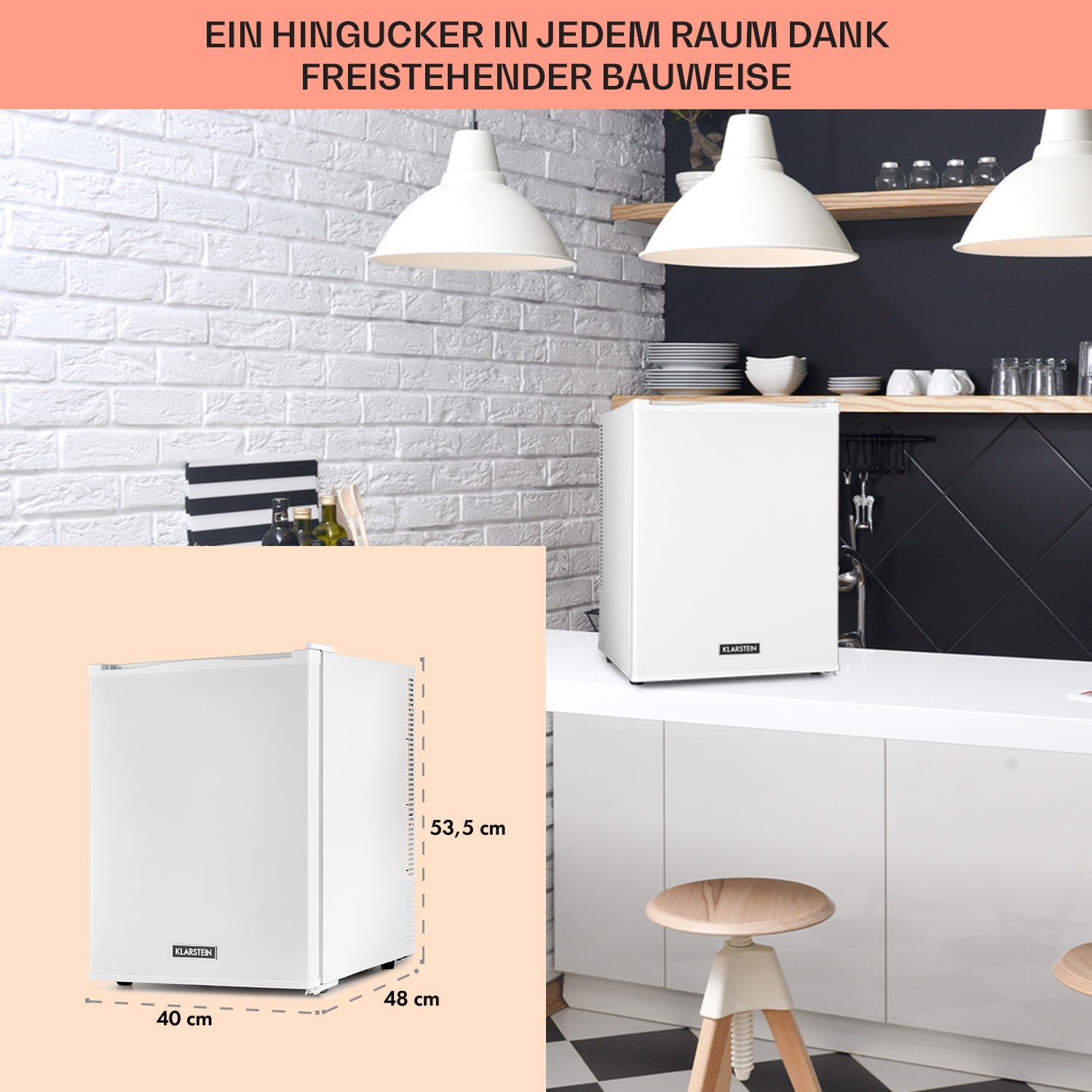 Mini Bar Klarstein Happy Hour 40L, 5-15C, Silentios, Alb, 40x53,5x48cm