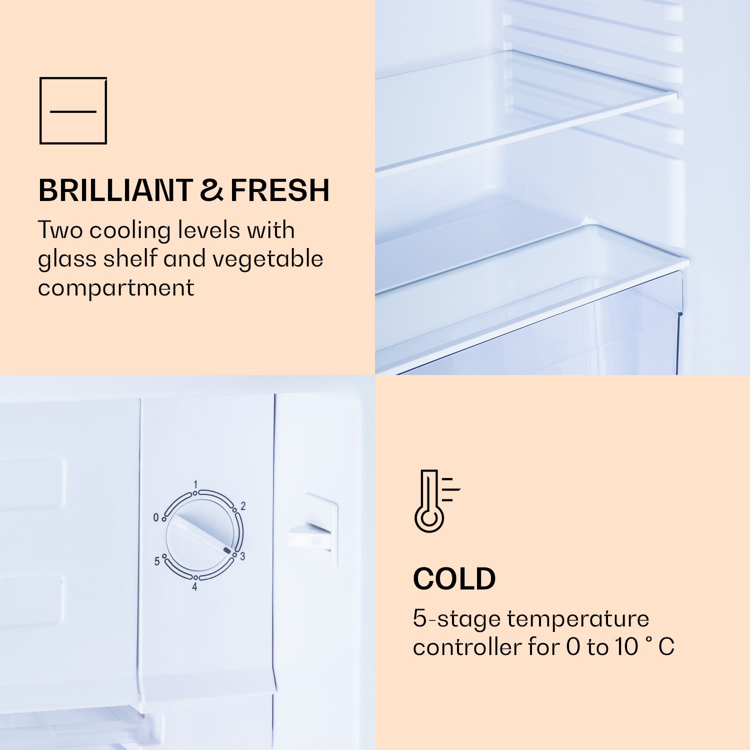 Klarstein, Coolart 79L, Combina Frigider-Congelator, Eek E, Compartiment Congelator 9 L, Usa Design
