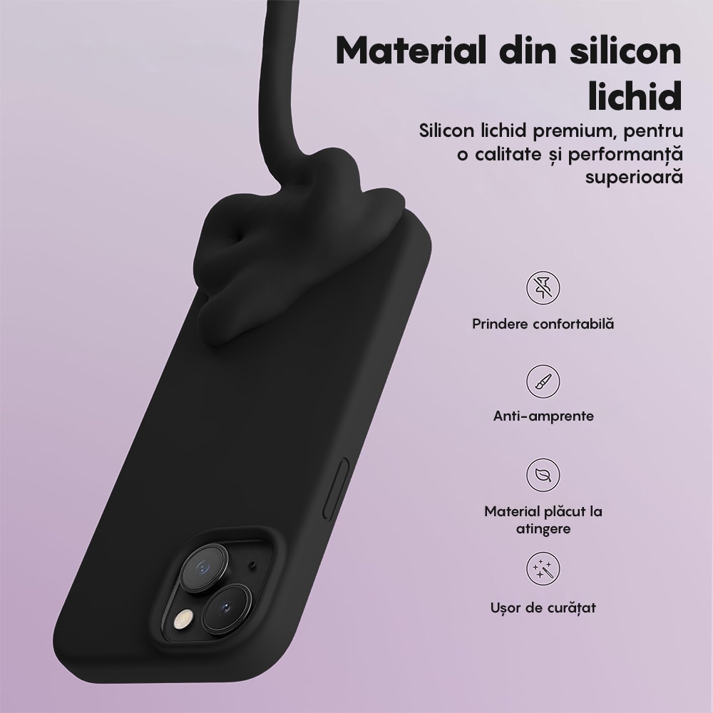 Husa CASEY STUDIOS™ pentru Apple iPhone 13, Soft Silicone Premium, Microfibra in Interior, Negru, de Protectie, Ultra Slim, pentru Incarcare Wireless, Margini Ridicate pentru Protectia Ecranului si a Camerelor