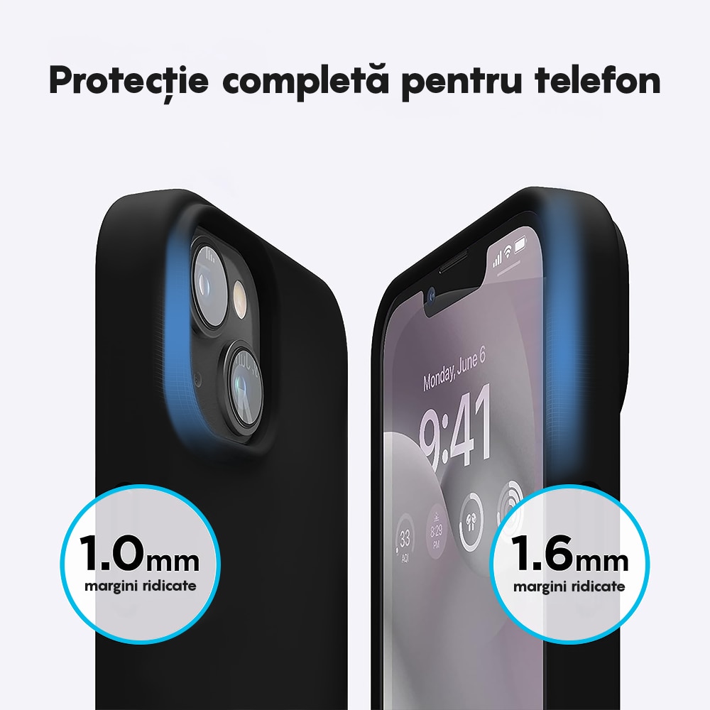Husa CASEY STUDIOS™ pentru Apple iPhone 13, Soft Silicone Premium, Microfibra in Interior, Negru, de Protectie, Ultra Slim, pentru Incarcare Wireless, Margini Ridicate pentru Protectia Ecranului si a Camerelor