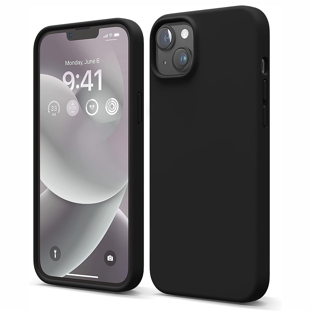 Husa CASEY STUDIOS™ pentru Apple iPhone 13, Soft Silicone Premium, Microfibra in Interior, Negru, de Protectie, Ultra Slim, pentru Incarcare Wireless, Margini Ridicate pentru Protectia Ecranului si a Camerelor