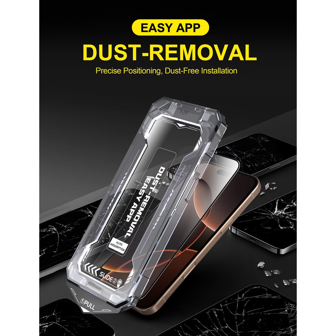 Folie sticla pentru Iphone 17, Iphone 16 PRO Transparenta, Sticla securizata 0.33mm, Anti-Spy, Anti-amprenta cu margini negre 6.3", instalare usoara si rapida cu dispozitiv de potrivire automata in 30 sec cu Easy Install Kit, protectie telefon, RikBo®