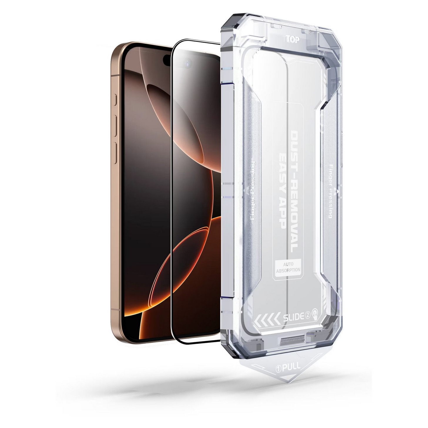 Folie sticla pentru Iphone 17, Iphone 16 PRO Transparenta, Sticla securizata 0.33mm, Anti-Spy, Anti-amprenta cu margini negre 6.3", instalare usoara si rapida cu dispozitiv de potrivire automata in 30 sec cu Easy Install Kit, protectie telefon, RikBo®