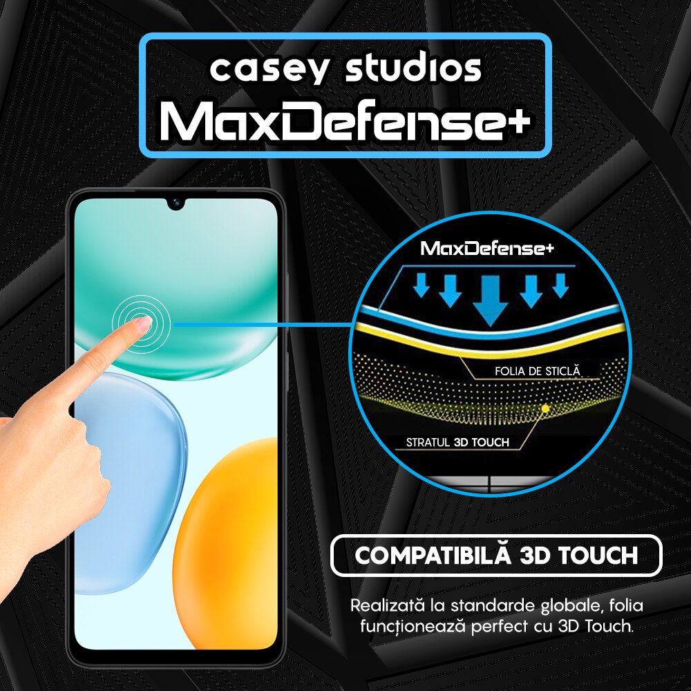 Folie Sticla CASEY STUDIOS™ compatibila cu Honor X5c Plus, Full Cover 3D, Full Glue, Sticla Securizata, Duritate Militara, Ultra HD, Protectie Profesionala Ecran 3D, Anti Zgarieturi, Anti Socuri, Margini Negre