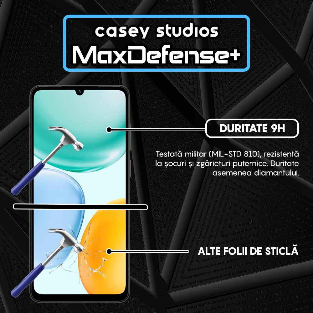 Folie Sticla CASEY STUDIOS™ compatibila cu Honor X5c Plus, Full Cover 3D, Full Glue, Sticla Securizata, Duritate Militara, Ultra HD, Protectie Profesionala Ecran 3D, Anti Zgarieturi, Anti Socuri, Margini Negre