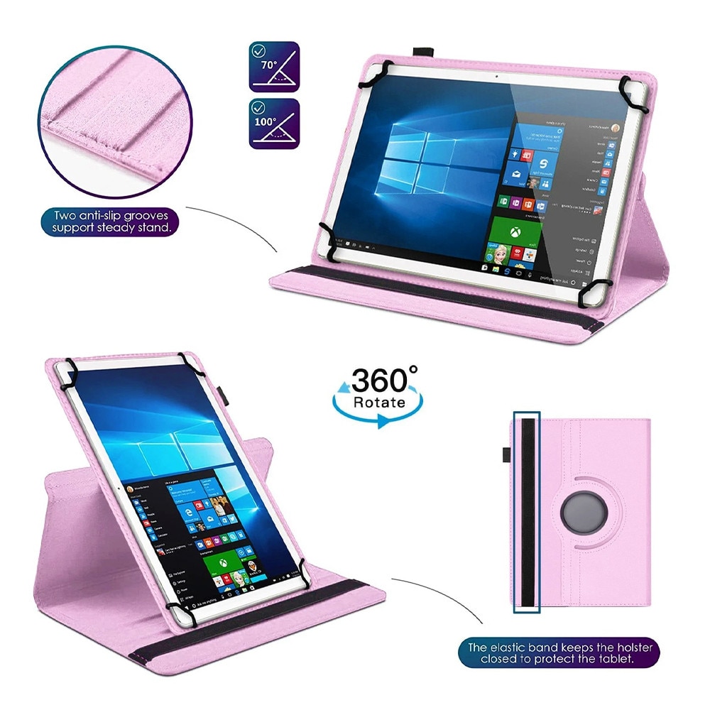 Husa Rotativa Tableta pentru Lenovo K10 [TB-X6C6X], Stand Portret si Landscape, Inchidere Sigura, Prindere Elastica, Smart Design, Universala de 10, Roz