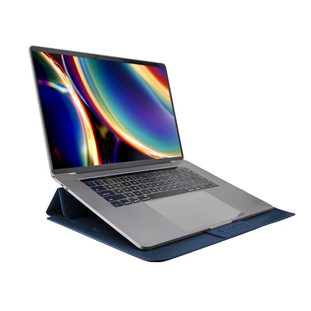 Husa din piele cu suport pentru MacBook Pro 13, MacBook Air 13, SwitchEasy EasyStand (albastru)