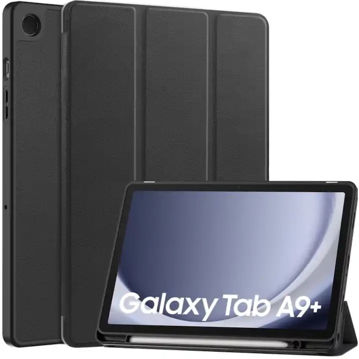 Husa tableta EtuiTab pentru Samsung Galaxy Tab A9+ Plus 11, neagra, din piele ecologica, cu suport pentru stylus