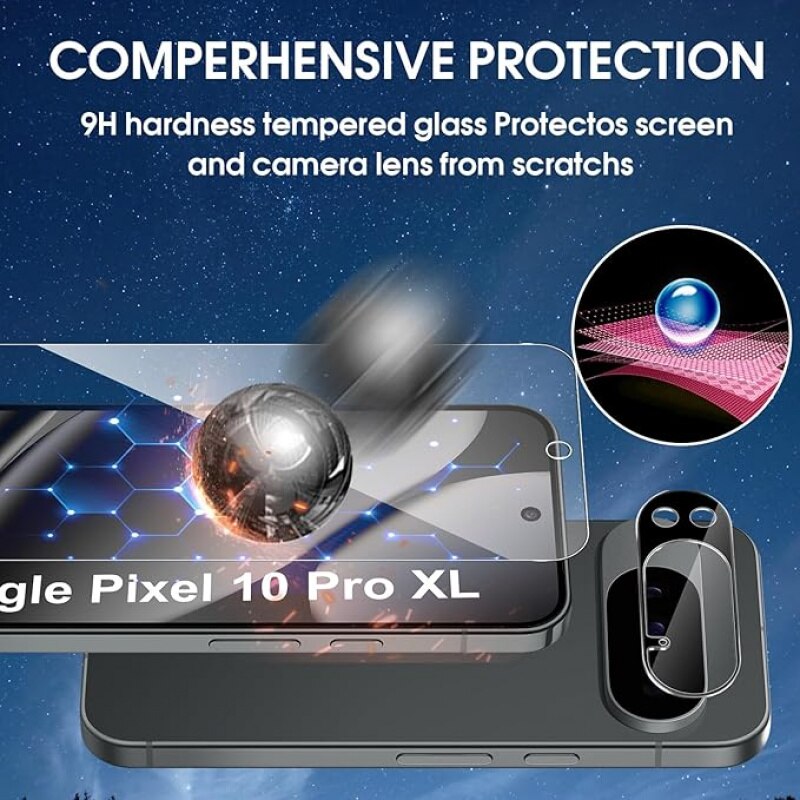 Set 2 folii sticla securizata ecran si 2 folii protectie lentila camera, transparent, 0.18mm, 9H, compatibile cu Google Pixel 10 Pro XL