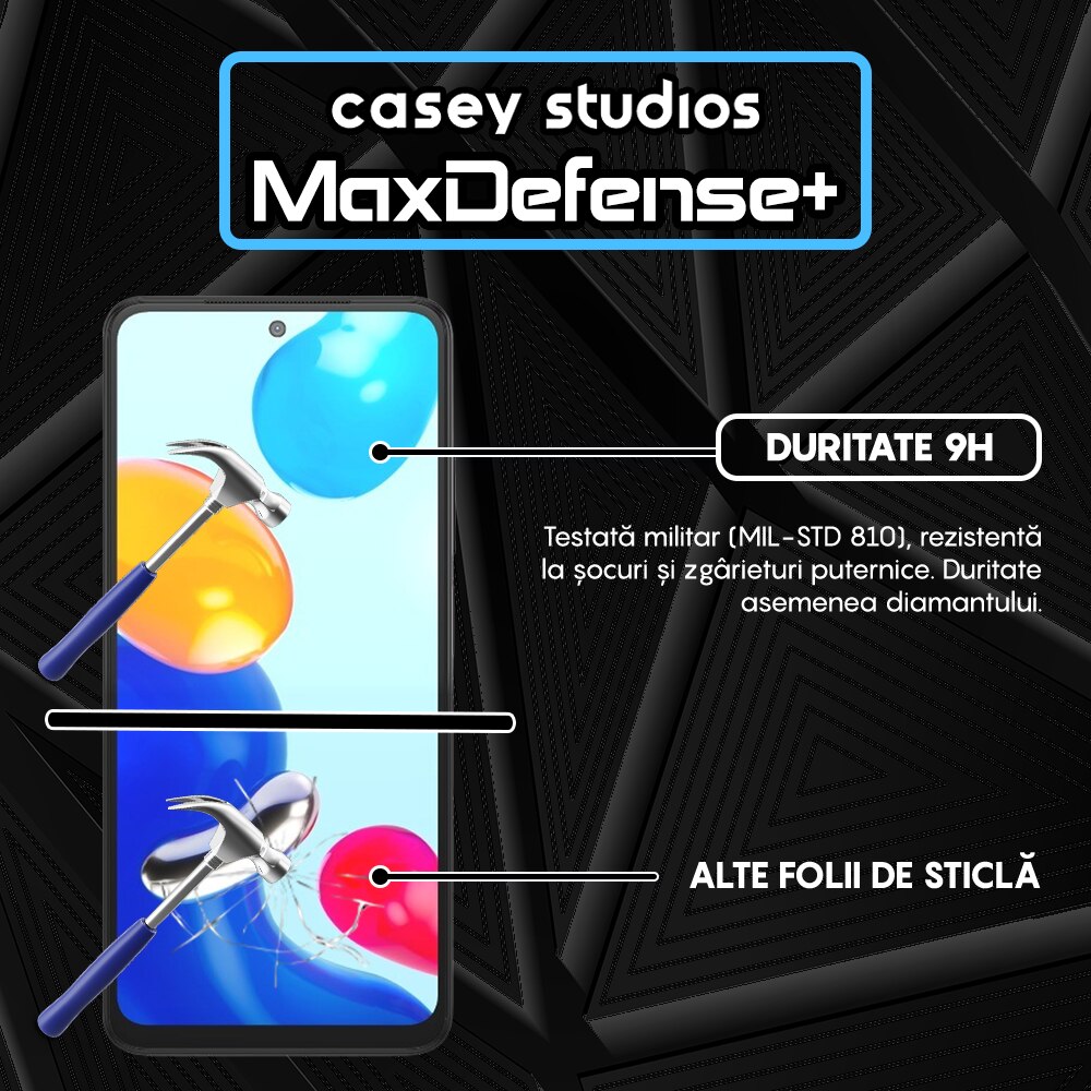 Folie Sticla CASEY STUDIOS™ compatibila cu Xiaomi Poco M4 Pro 4G / Redmi Note 11 / Redmi Note 11S, Full Cover 3D, Full Glue, Duritate Militara, Ultra HD, Anti Zgarieturi, Anti Socuri, Margini Negre
