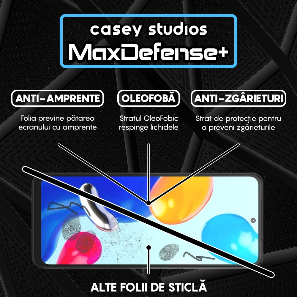 Folie Sticla CASEY STUDIOS™ compatibila cu Xiaomi Poco M4 Pro 4G / Redmi Note 11 / Redmi Note 11S, Full Cover 3D, Full Glue, Duritate Militara, Ultra HD, Anti Zgarieturi, Anti Socuri, Margini Negre