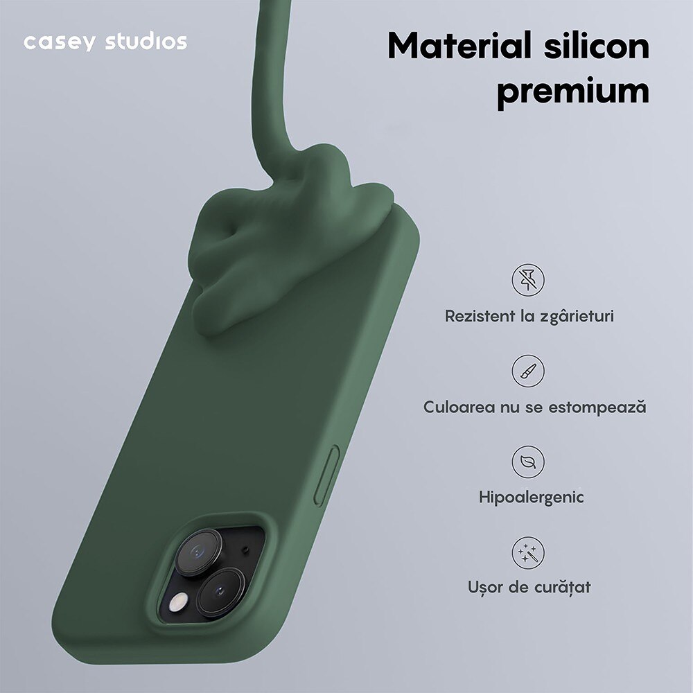Husa CASEY STUDIOS™ pentru Apple iPhone 15, Soft Silicone Premium, Microfibra in Interior, Webster Green, de Protectie, Ultra Slim, pentru Incarcare Wireless, Margini Ridicate pentru Protectia Ecranului si a Camerelor