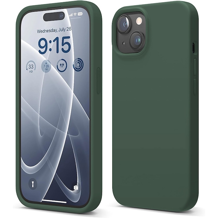 Husa CASEY STUDIOS™ pentru Apple iPhone 15, Soft Silicone Premium, Microfibra in Interior, Webster Green, de Protectie, Ultra Slim, pentru Incarcare Wireless, Margini Ridicate pentru Protectia Ecranului si a Camerelor